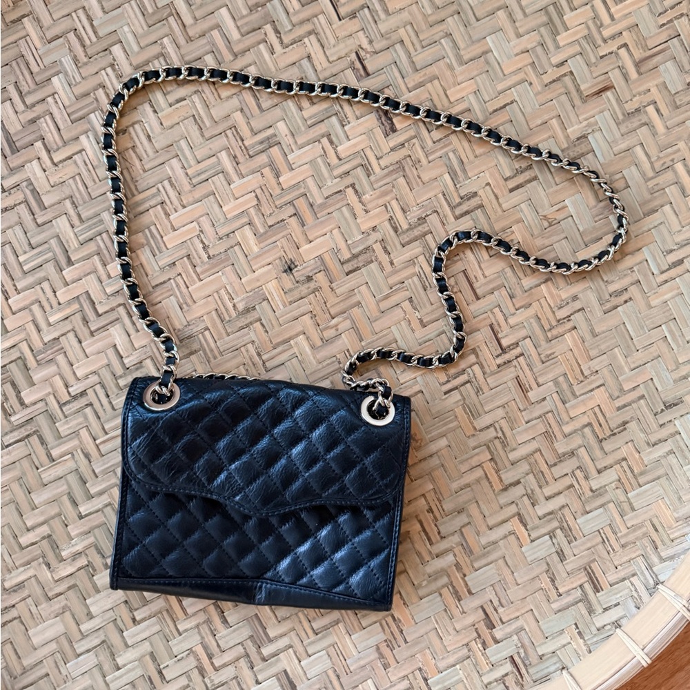 REBECCA MINKOFF BLACK LEATHER QUILTED PURSE 2 WAY SHOULDER CROSSBODY GOLD CHAIN - Picture 6 of 13